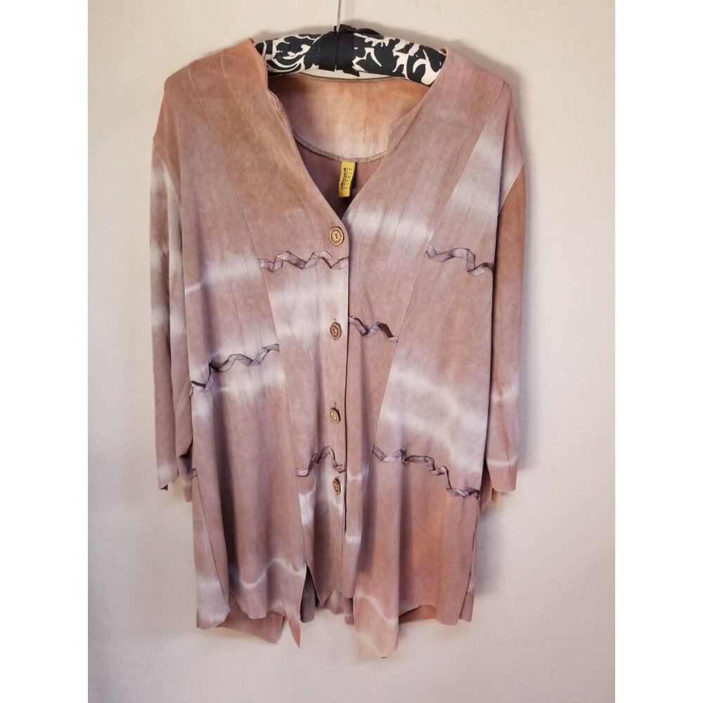 Staley Gretzinger Acetate Art-To-Wear Shirt Top Lagenlook Asymmetric Arty Brown